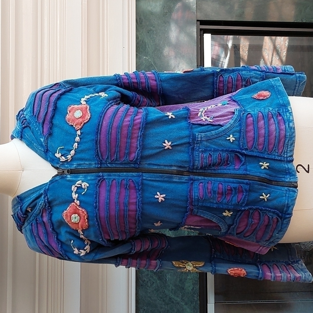 BOHO Blue & Purple Distressed Hooded jacket